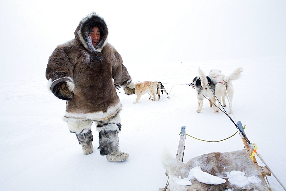 Men look for animals to hunt in Gojahaven, an Inuit settlement in the far north of Canada.