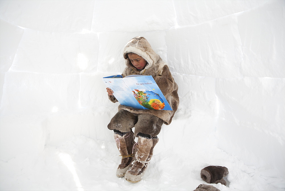 Inside an igloo in Gojahaven, an Inuit settlement in the far north of Canada.