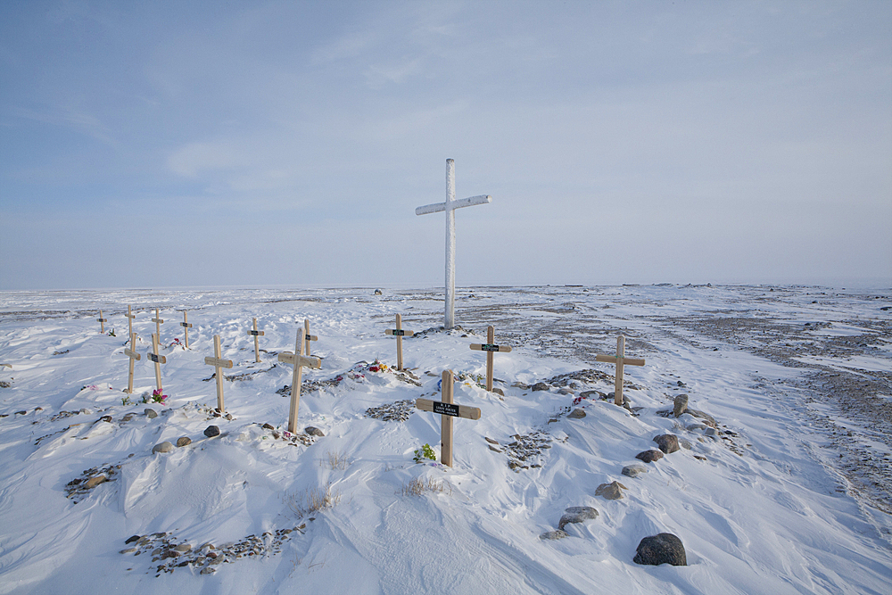 Grave yard in Gojahaven, an Inuit settlement in the far north of Canada