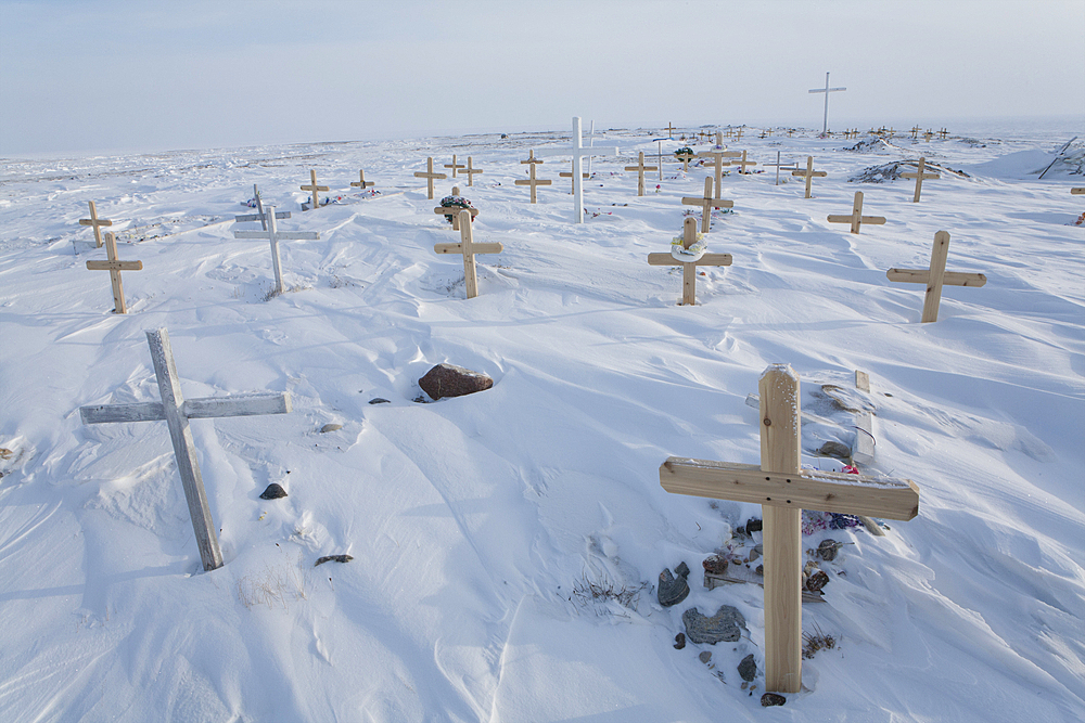 Grave yard in Gojahaven, an Inuit settlement in the far north of Canada