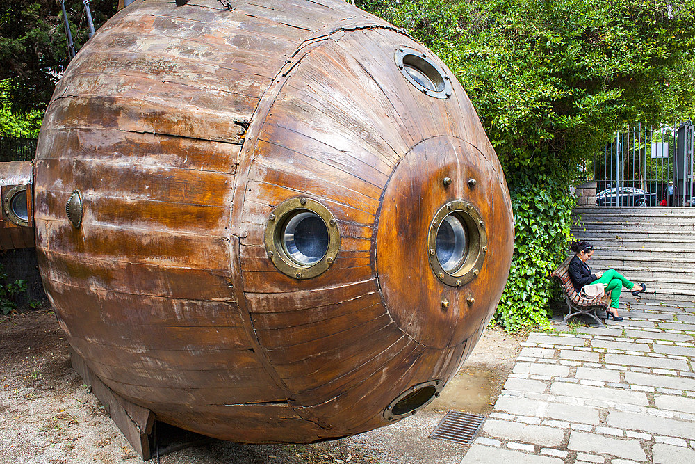 Replica of the first Ictineo submarine, in Maritime Museum, Royal shipyards, Drassanes, Catalonia, Spain