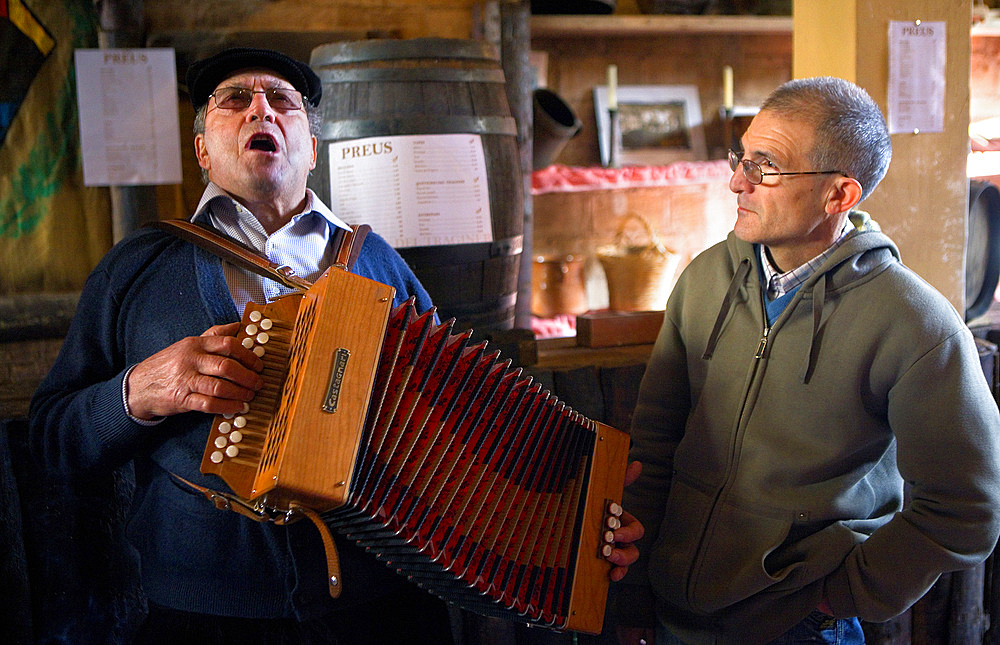 `Festa dels TraginersÂ´, Feast of the muleteer in Balsareny. Accordionist. Balsareny. Comarca del Bages. Eix del Llobregat, Catalonia, Spain.