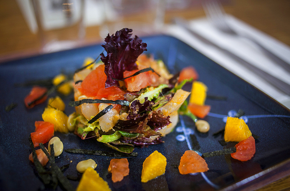 cod salad, small beans, nori and olives, Gut cafe-restaurant,Perill 13,Barcelona, Spain