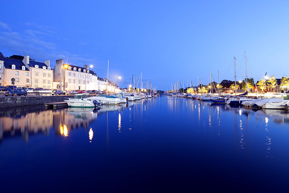 The port by night, town of Vannes, departament de Morbihan, Brittany, France