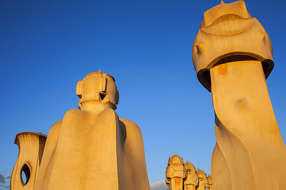 Rooftop Chimneys in Casa Mila, La Pedrera, Barcelona, Catalonia, Spain