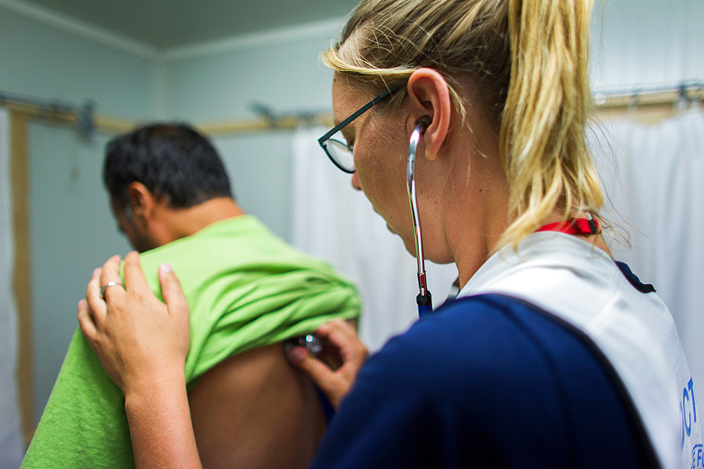 Mobile clinic for Syrian refugees in Moria camp, run by Boat Refugee Foundation in Lesbos, Greece