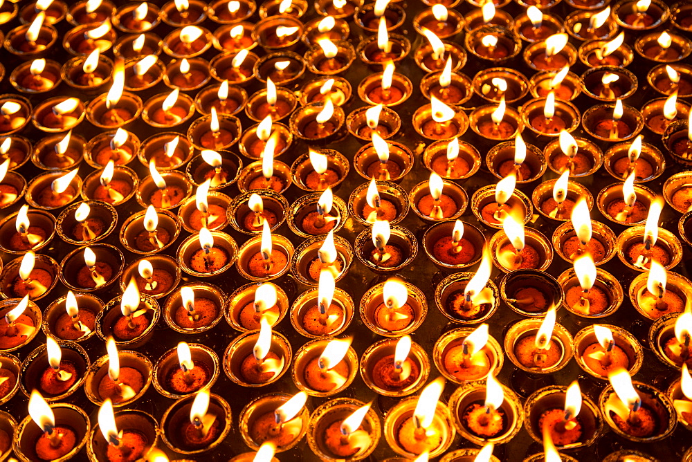 Prayer candles inside Swayambhunath temple, Kathmandu