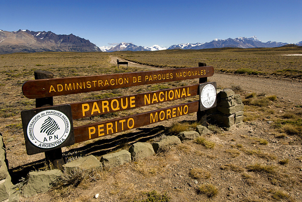 Entrance Sign to Perito Moreno National Park, Southern Andean Patagonia, Santa Cruz, Argentina