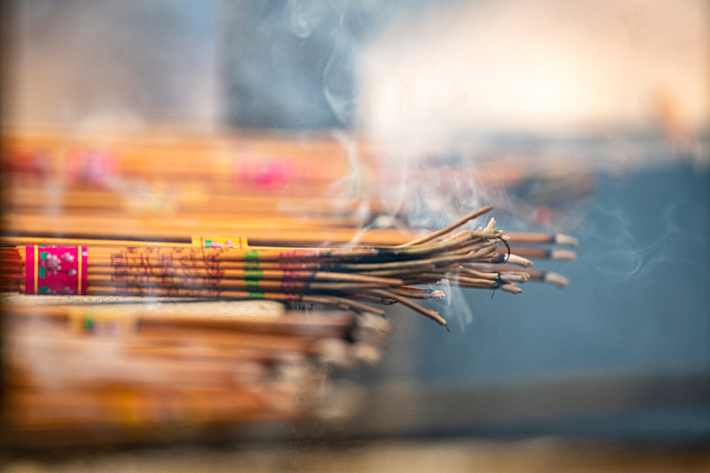 Incense burning at the Jing'an Temple, Shanghai, China