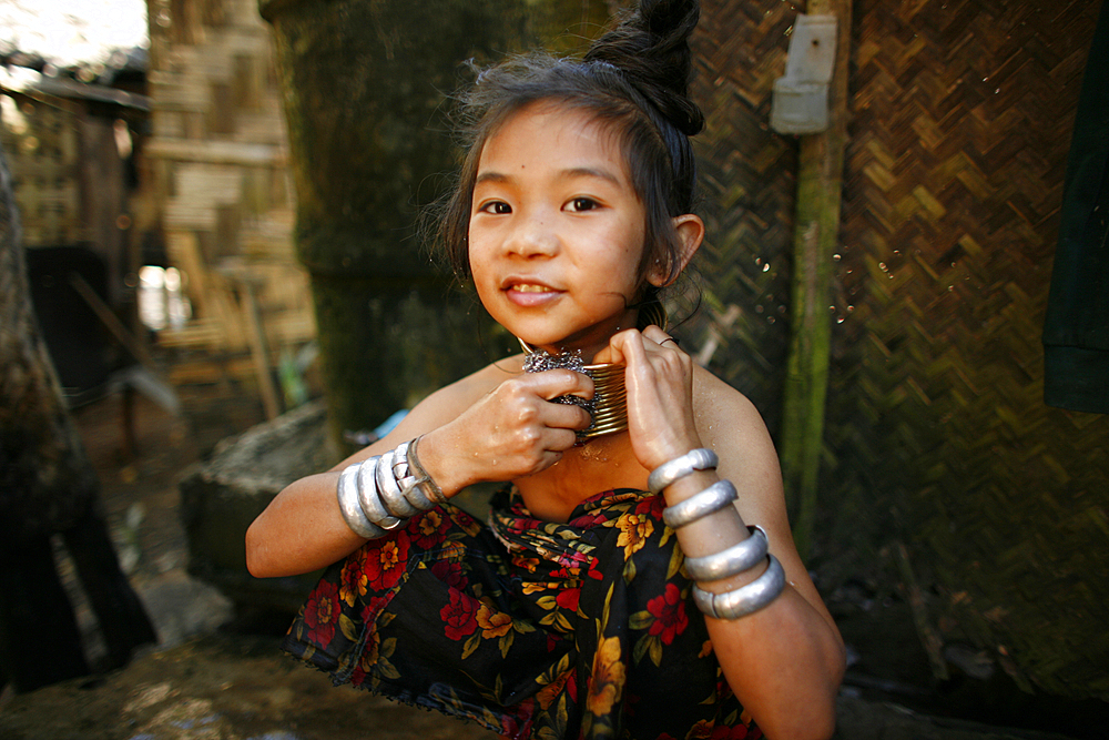 Life of a young girl of the Longneck tribe in Myanmar