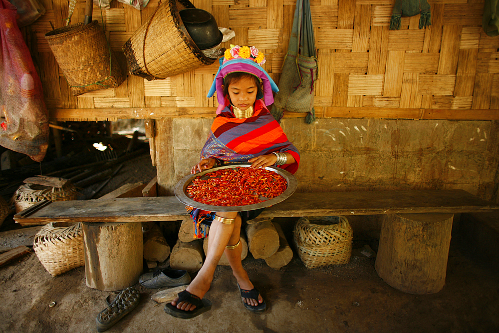 Life of a young girl of the Longneck tribe in Myanmar