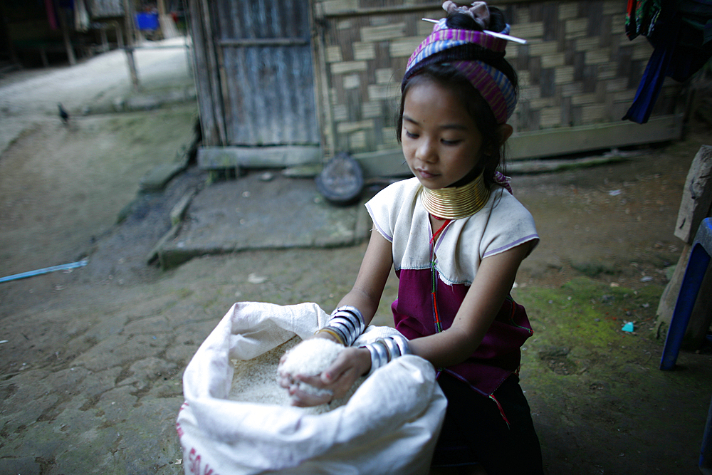 Life of a young girl of the Longneck tribe in Myanmar