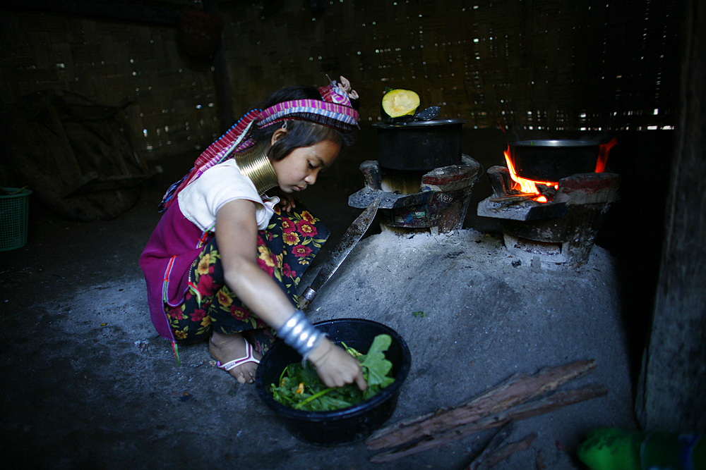 Life of a young girl of the Longneck tribe in Myanmar