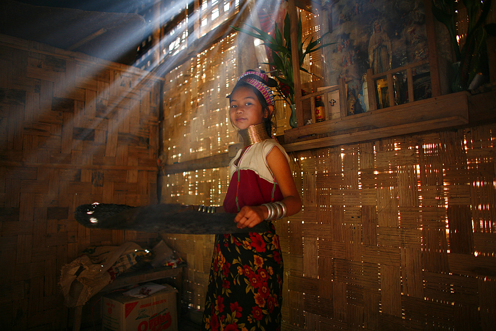 Life of a young girl of the Longneck tribe in Myanmar