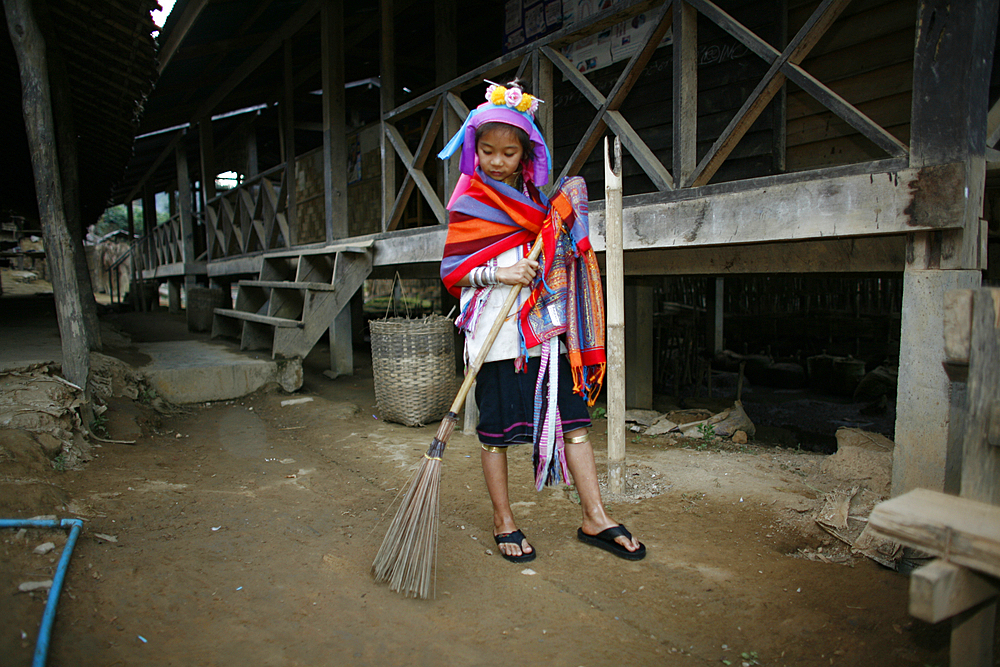 Life of a young girl of the Longneck tribe in Myanmar