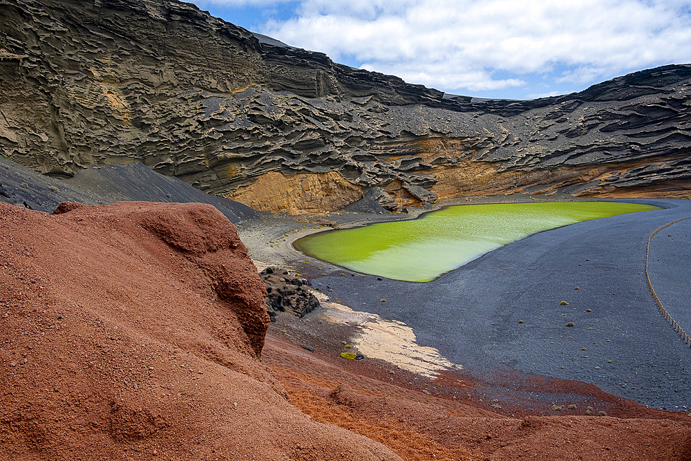 El Golfo beach, Lago verde, Green Lagoon, Charco de los Ciclos, El Golfo, Lanzarote, Canary Islands, Spain,