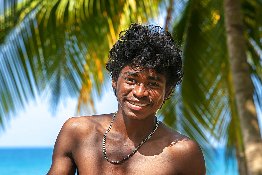 Local people next to the beach, Corn Island, Caribbean Sea, Nicaragua, Central America, America.