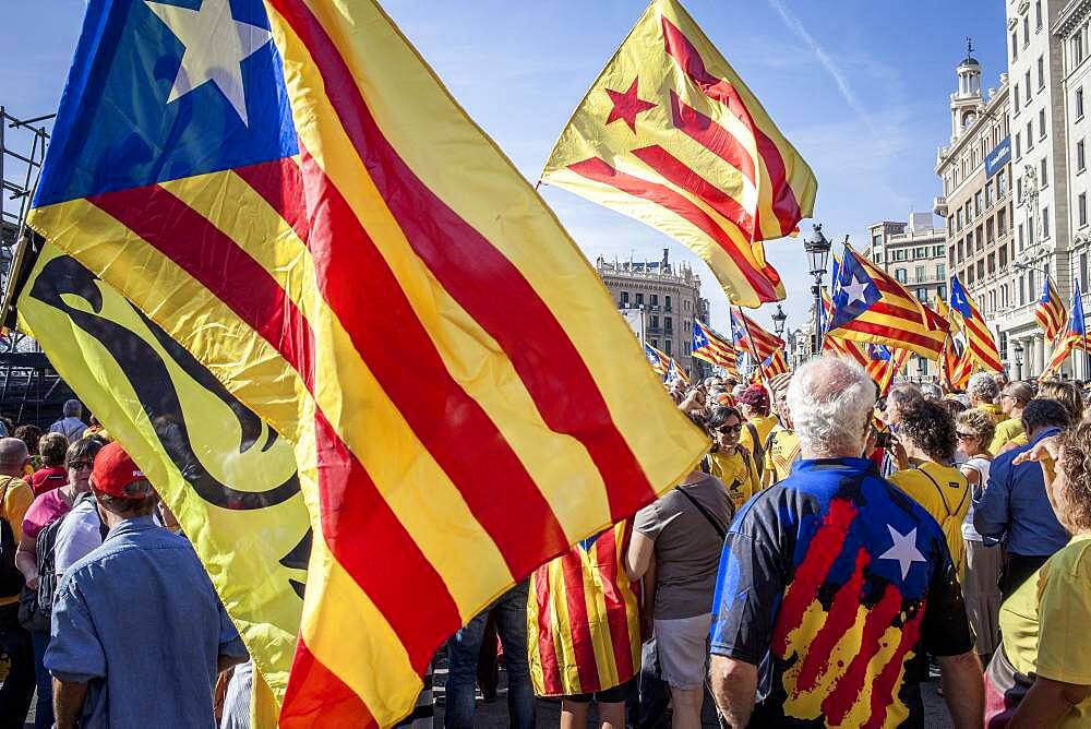 Political demonstration for the independence of Catalonia. Catalunya square.October 19, 2014. Barcelona. Catalonia. Spain.