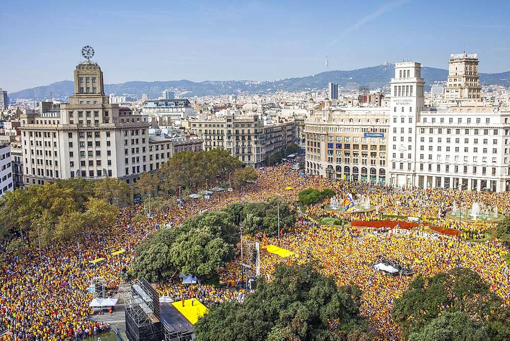 Political demonstration for the independence of Catalonia. Catalunya square.October 19, 2014. Barcelona. Catalonia. Spain.