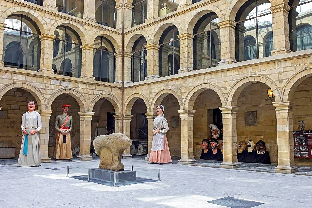 Mikeldi' and giants  in courtyard of Euskal Museoa-Basque museum. Archaeological museum of Bizkaia and Ethnographic basque. Bilbao. Spain.