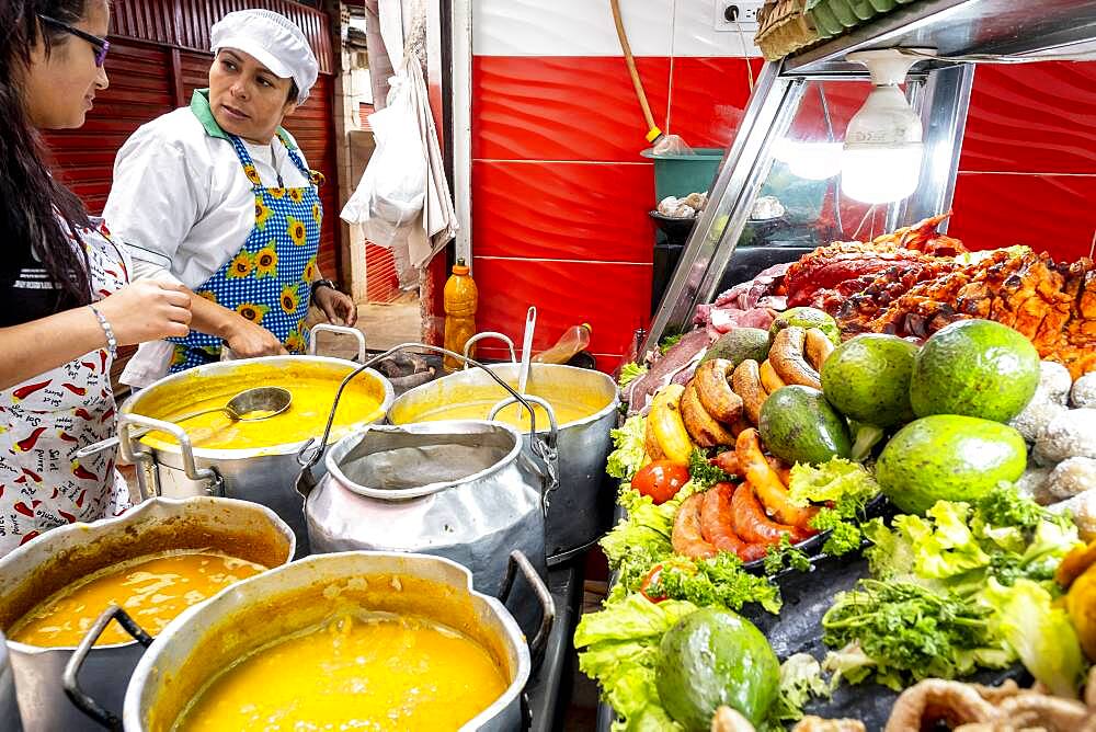 Women cooking, restaurant, typical Colombian gastronomy, Street food, on the top of Cerro de Monserrate, next Santuario del Senor de Monserrate, Bogota, Colombia