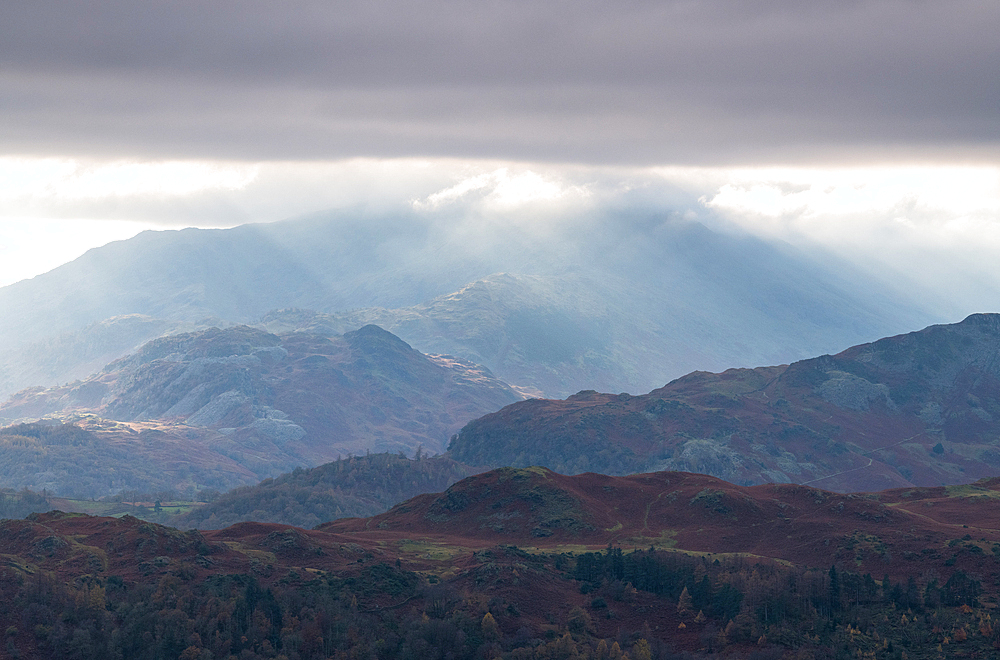 Views over the fells from the Grey Crag, near Grasmere, Lake District National Park, UNESCO World Heritage Site, Cumbria, England, United Kingdom, Europe