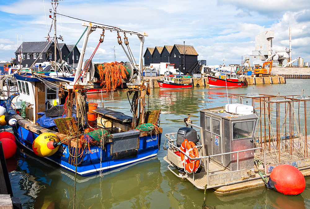 Whitstable harbour, built in 1832, the first harbour in England to be served by a railway, the Crab and Winkle Line, Whitstable, Kent, England, United Kingdom, Europe