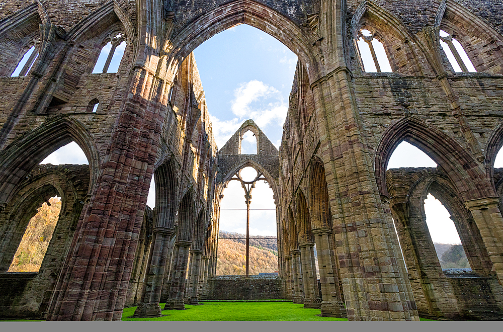 The ruins of Tintern Abbey, founded in 1131 by Cistercian monks, Monmouthshire, Wales, United Kingdom, Europe