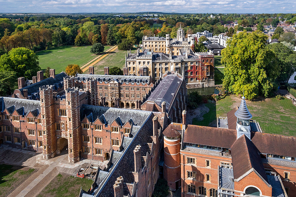 Elevated view of St John's College Cambridge in autumn, Cambridge University, Cambridge, Cambridgeshire, England, UK