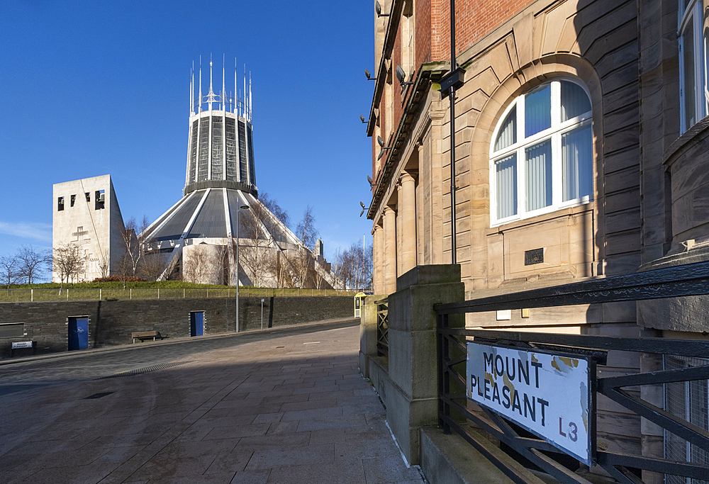 Liverpool Metropolitan Cathedral and Mount Pleasant, Liverpool City Centre, Liverpool, Merseyside, England, United Kingdom, Europe