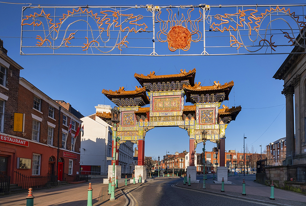 The Imperial Arch entrance to Liverpool's China Town, Nelson Street, China Town, Liverpool, Merseyside, England, United Kingdom, Europe