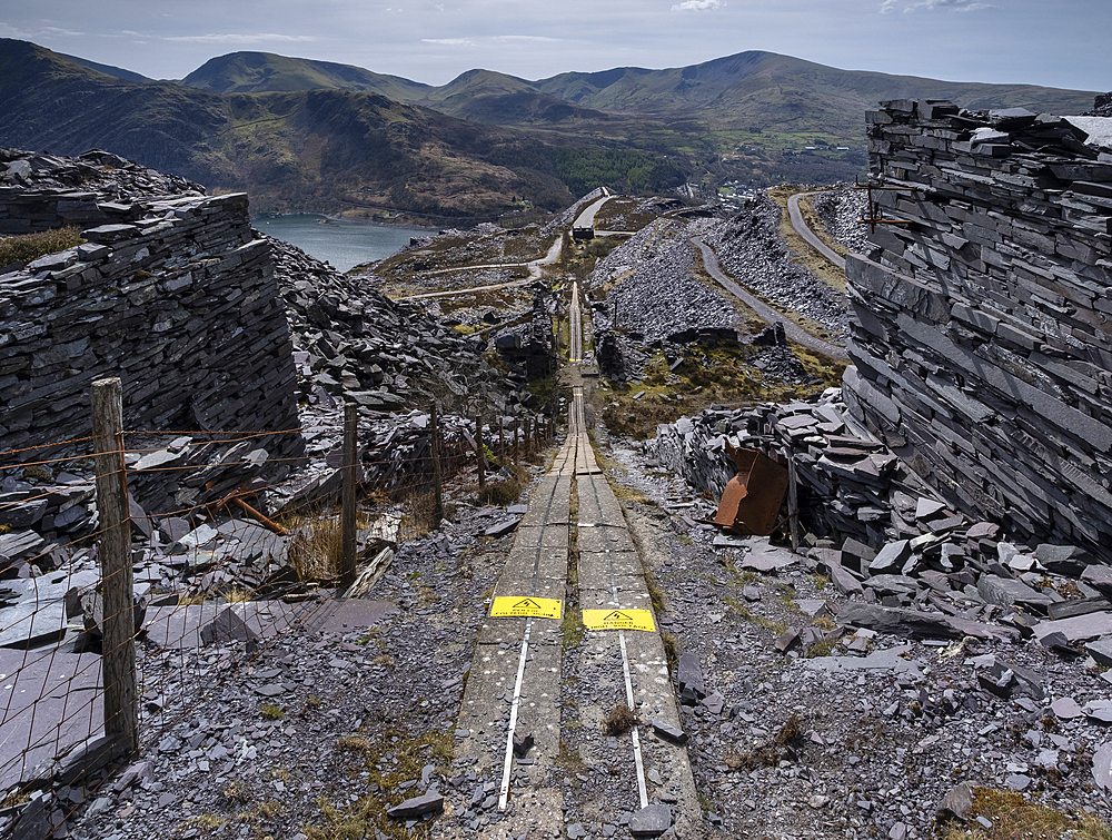 Disused Incline and Slate Spoil, Dinorwig Slate Quarry, Snowdonia National Park (Eryri), North Wales, United Kingdom, Europe