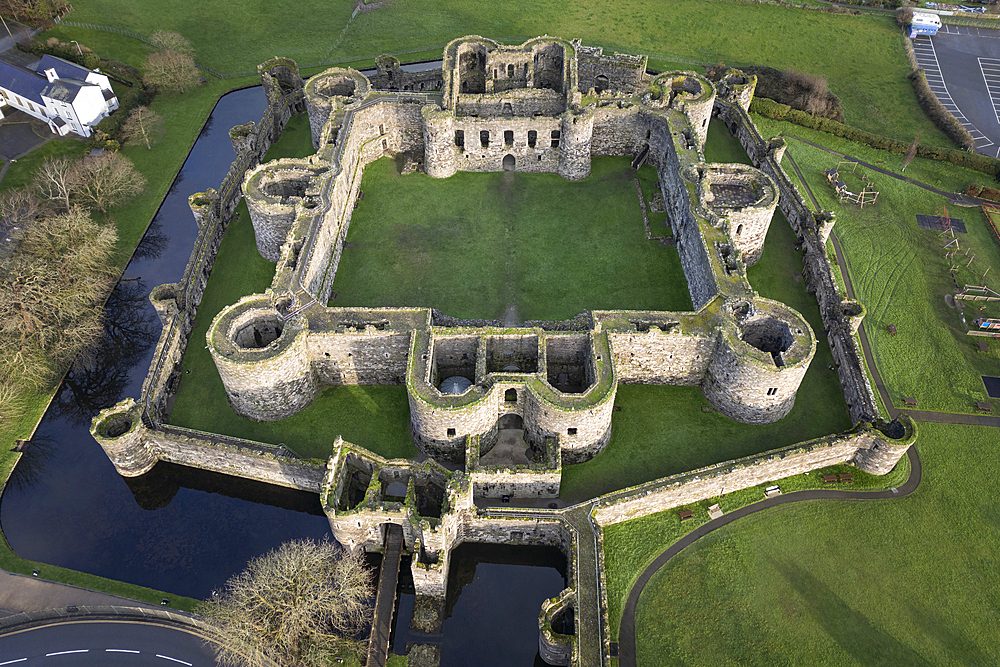 Aerial View of Beaumaris Castle, Beaumaris, Isle of Anglesey, North Wales, UK