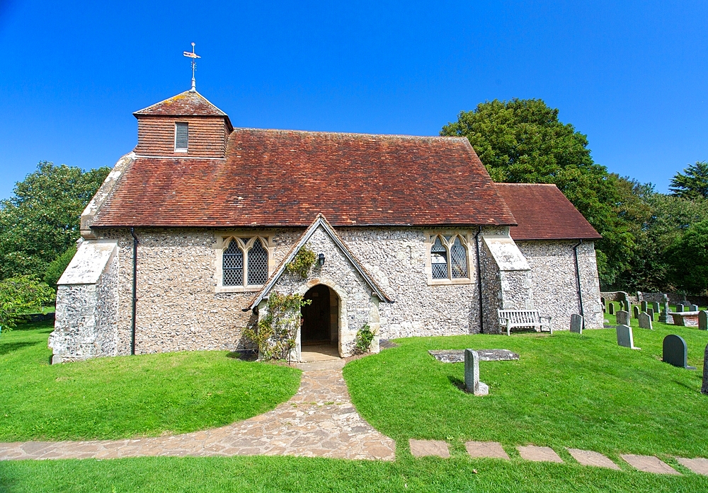 The 11th century Church of St. Mary The Virgin at Friston, South Downs National Park, East Sussex, England, United Kingdom, Europe