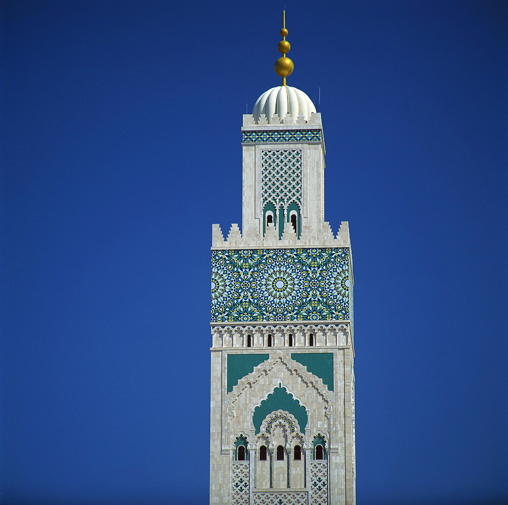 The tower of the Hassan II Mosque, Casablanca, Morocco, North Africa, Africa