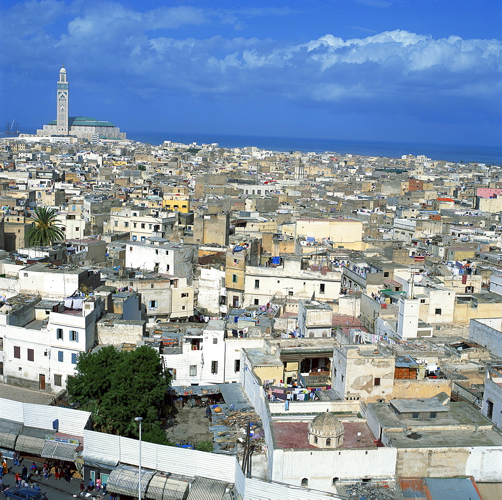 City skyline including the Hassan II Mosque, Casablanca, Morocco, North Africa, Africa