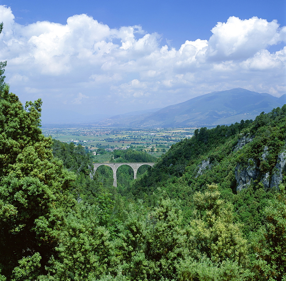 View over landscape towards Spoleto, Umbria, Italy, Europe