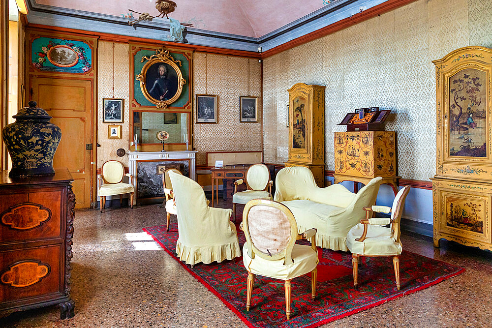 The living room, Castle of Masino, Caravino, Torino district, Piedmont, Italy, Europe