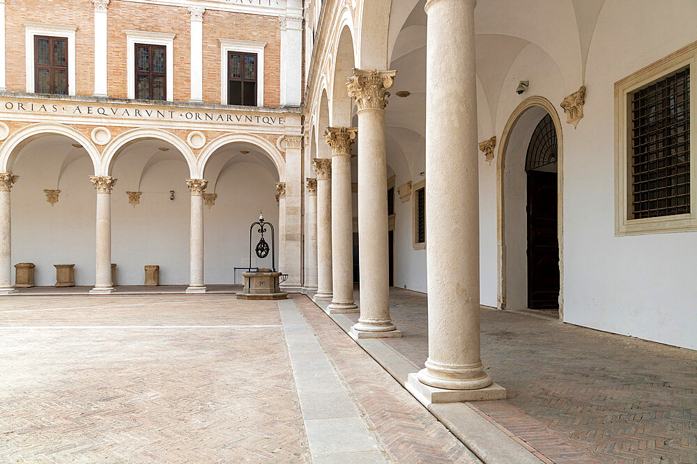 The Courtyard of Honor, Palazzo Ducale, Urbino, Urbino and Pesaro district, Marche, Italy, Europe