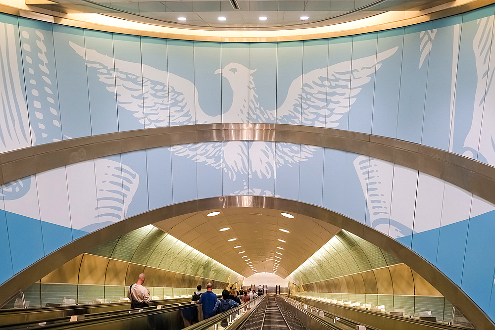 Architectural detail of Grand Central Madison, a commuter rail terminal, beneath the Grand Central Terminal, for the Long Island Rail Road (LIRR) in New York City, United States of America, North America