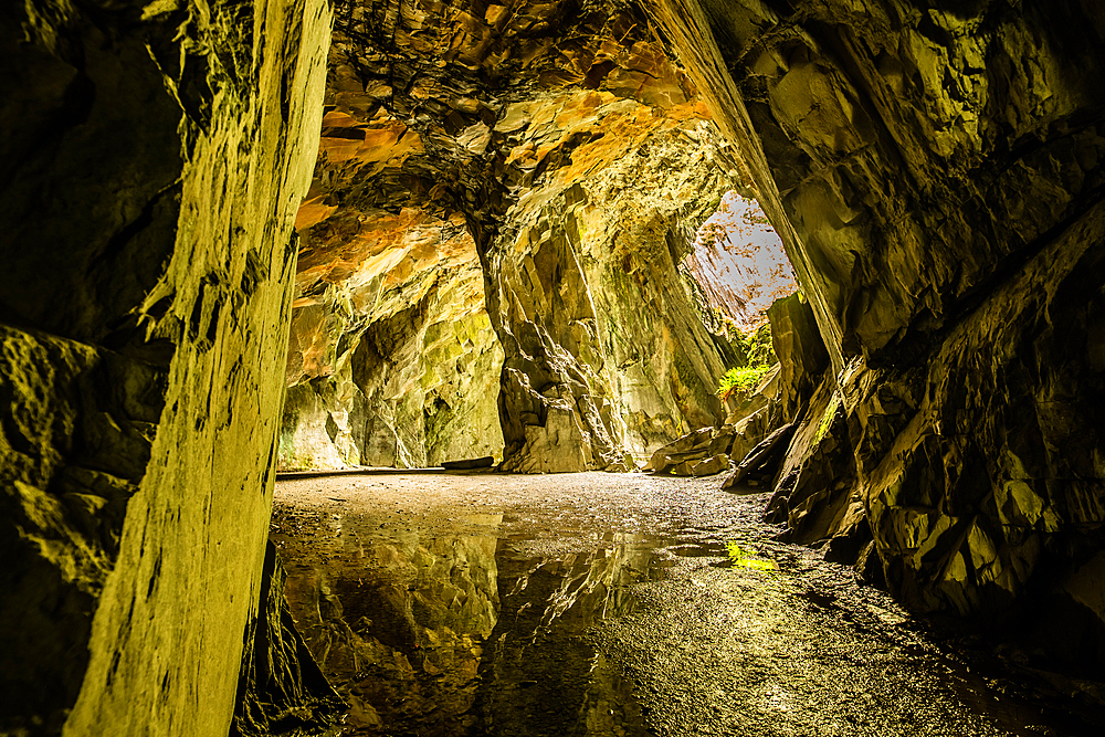 Reflections from Cathedral Cavern, Little Langdale Valley, Lake District, Cumbria, England, United Kingdom, Europe