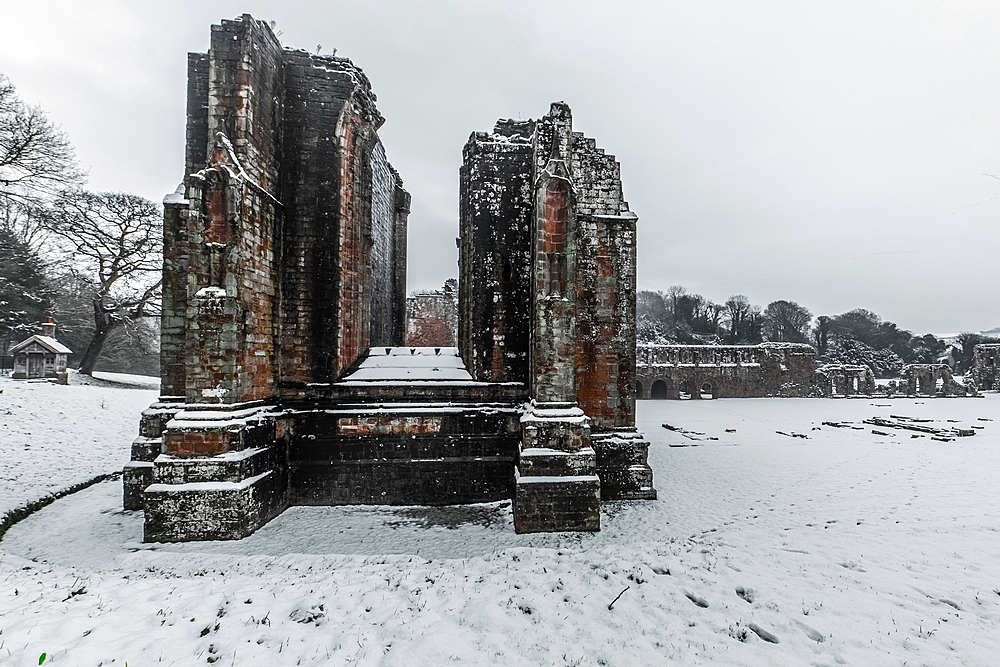 Sleet and snow showers from Furness Abbey, Barrow In Furness, Furness Peninsula, Cumbria, England, United Kingdom, Europe