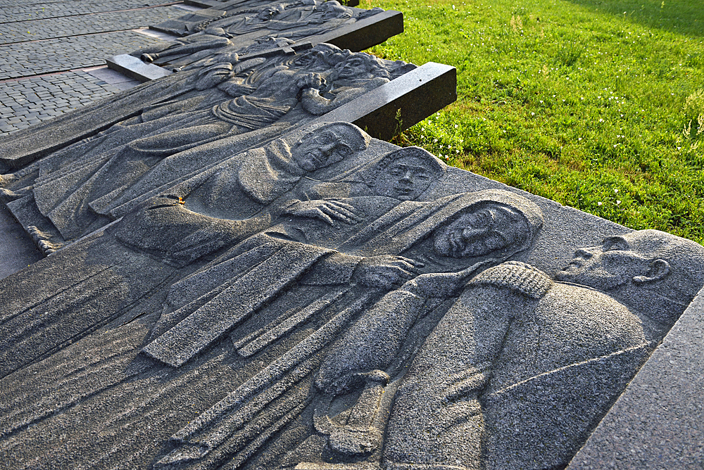 Bas-reliefs depicting scenes from Mickiewicz's work Dziady, beside the Adam Mickiewicz Monument in the vicinity of Saint Anne's Church and the Bernardine Monastery, Vilnius, Lithuania, Europe