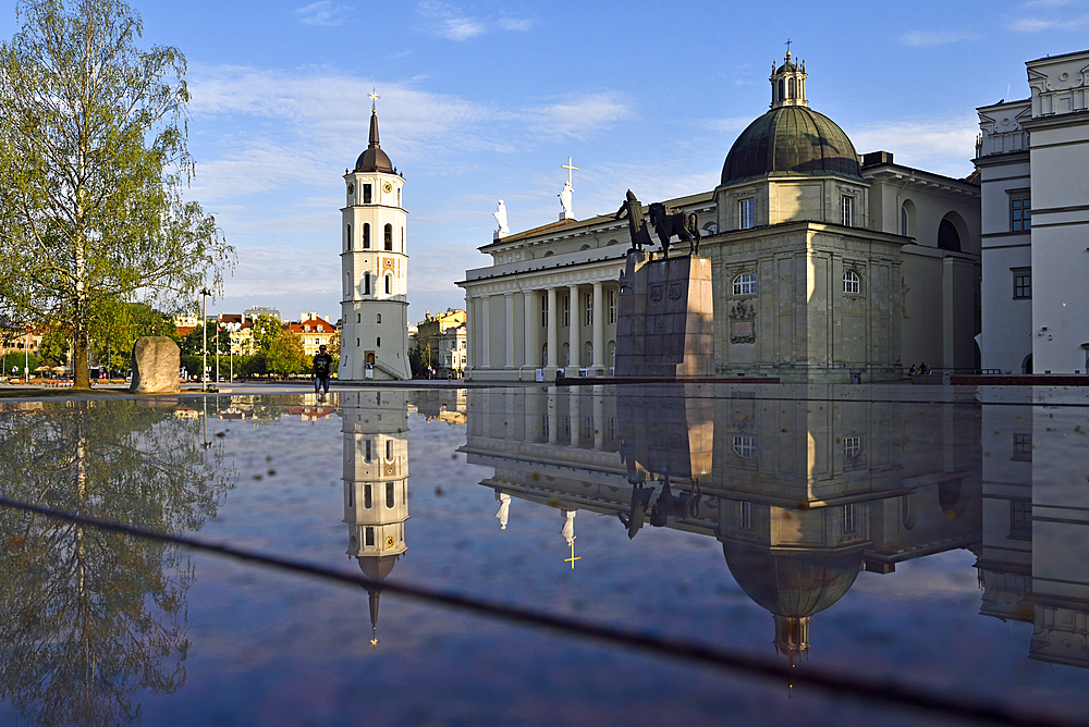 Cathedral reflected on a block of marble, UNESCO World Heritage Site, Vilnius, Lithuania, Europe