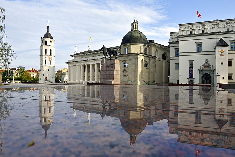 Cathedral reflected on a block of marble, UNESCO World Heritage Site, Vilnius, Lithuania, Europe