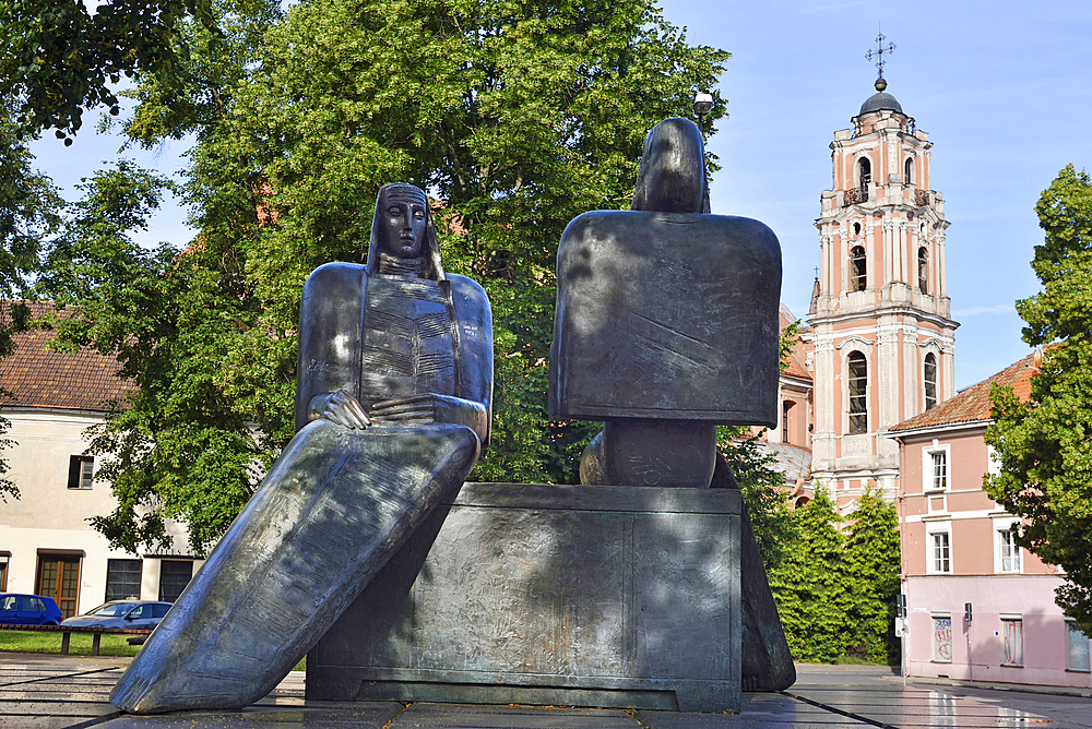 Statue dedicated to sister writers Sofija and Marija Ivanauskaite-Lastauskiene, by Daliute Ona Matulaite, Vilnius, Lithuania, Europe