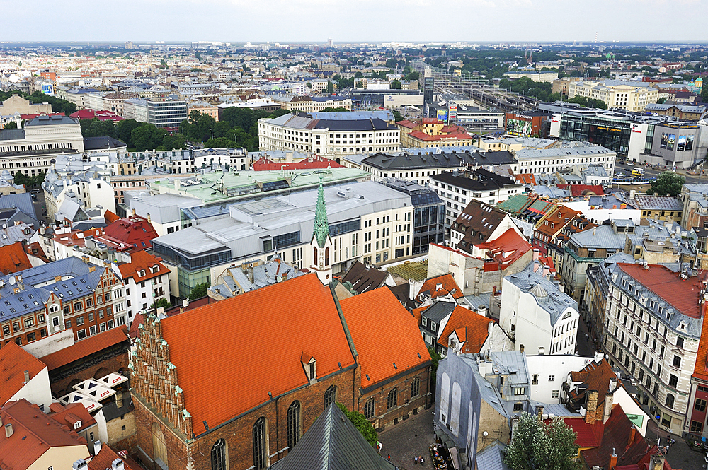 Aerial view from St. Peter's Church tower, Riga, Latvia, Baltic region, Europe