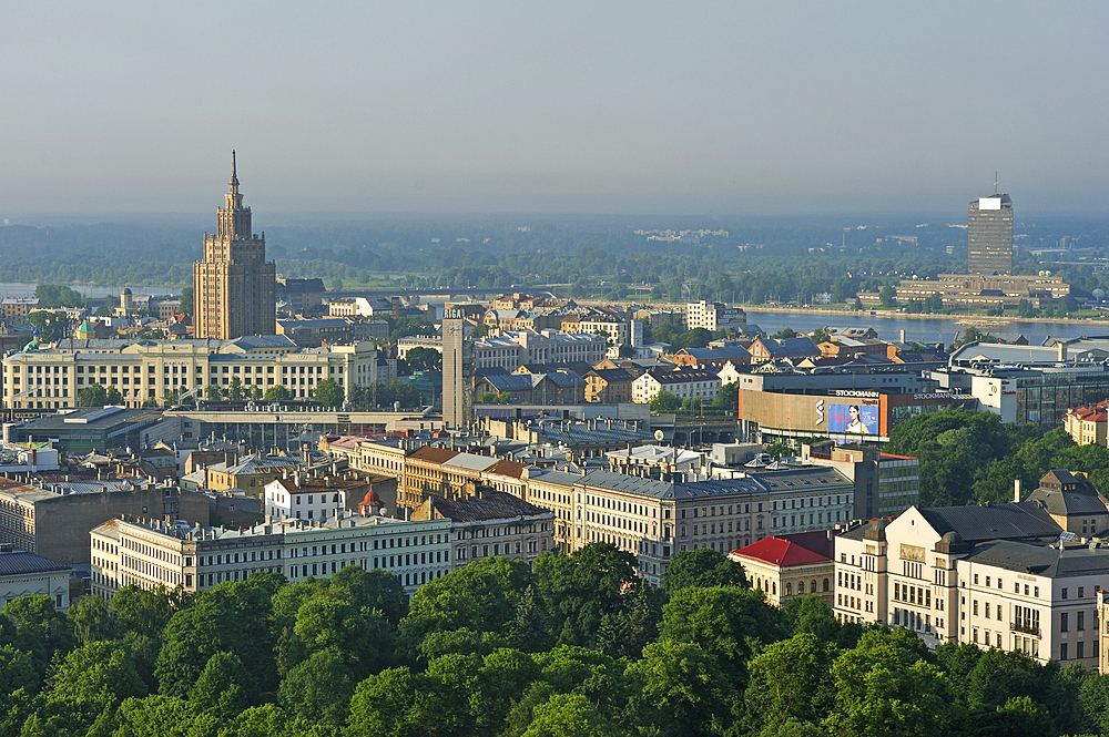 Aerial view from Radisson Blu hotel, Riga, Latvia, Baltic region, Europe