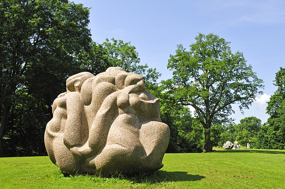 Stone sculpture by Indulis Ranka in the Folk Song park, Turaida Museum Reserve, Sigulda,Gauja National Park, Vidzeme Region, Latvia, Baltic region, Europe