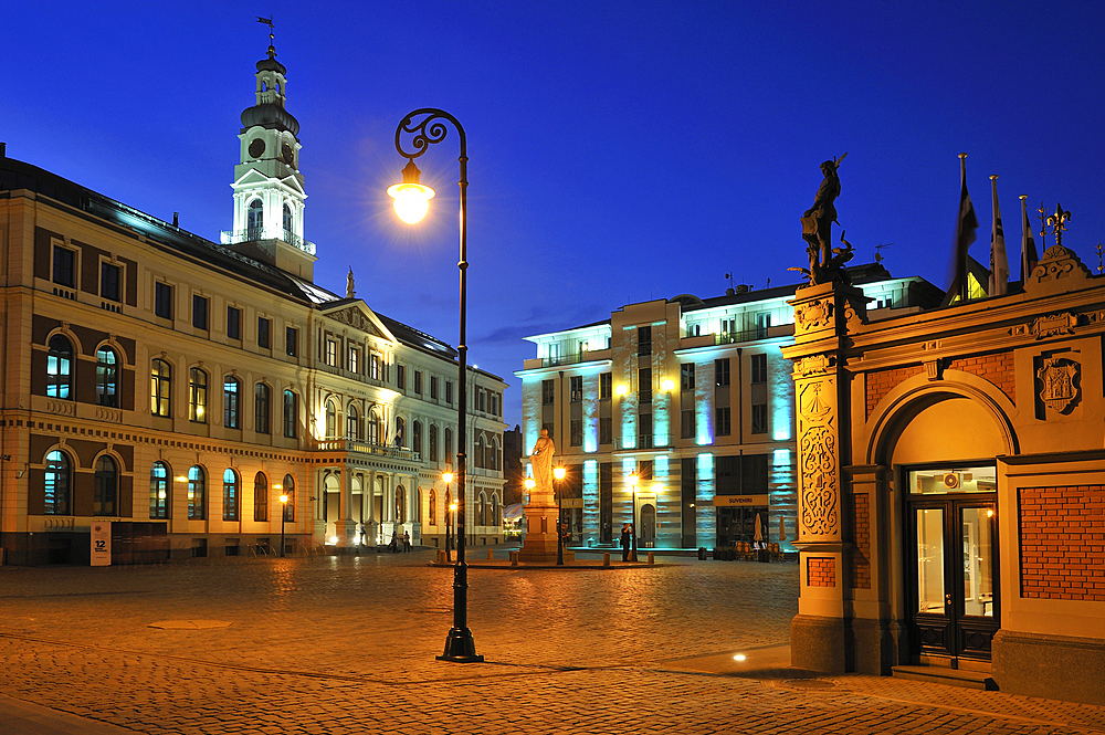 City Hall Square by night, Ratslaukums, Riga, Latvia,  Baltic region, Europe